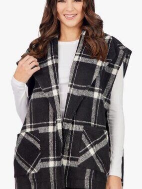 NWT Mud Pie Hendrix Plaid Vest Black and White One Size